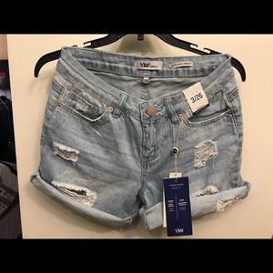Distressed, light wash YMI denim shorts